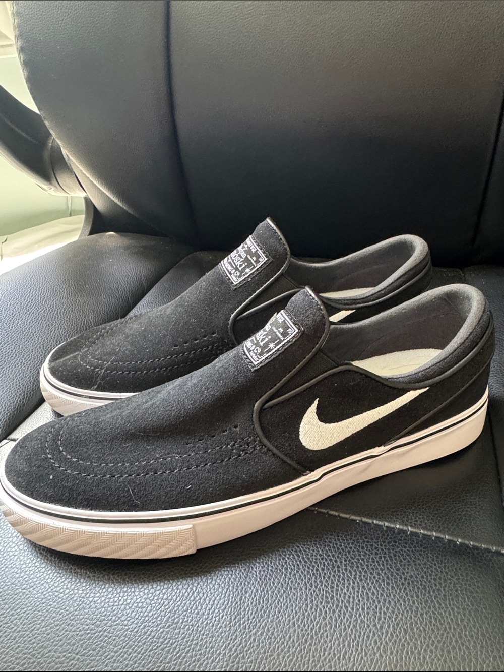 Nike SB Janoski Black Slip-On Loafers with White Swoosh